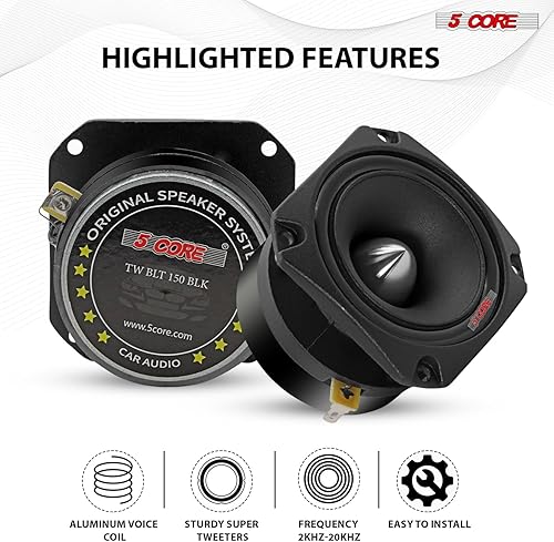 Miniatura 6 de 5 CORE Tweeters Altavoces Audio Coche Par 600W Pico Combinado 4 Ohm 3.5 Pulgadas Aluminio Super Bullet Tuiters para Sonido para Carro - TW BLT 150