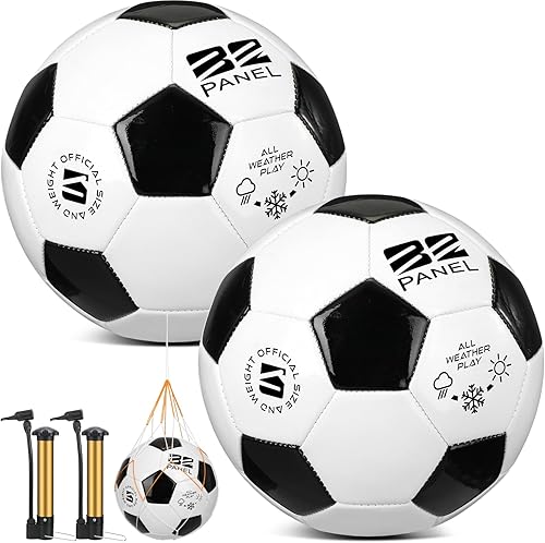 Shappy 2 pelotas de fútbol de Navidad a granel con bomba, bolsa de malla, tamaño oficial 3, 4, 5, pelota de fútbol colorida para interiores y