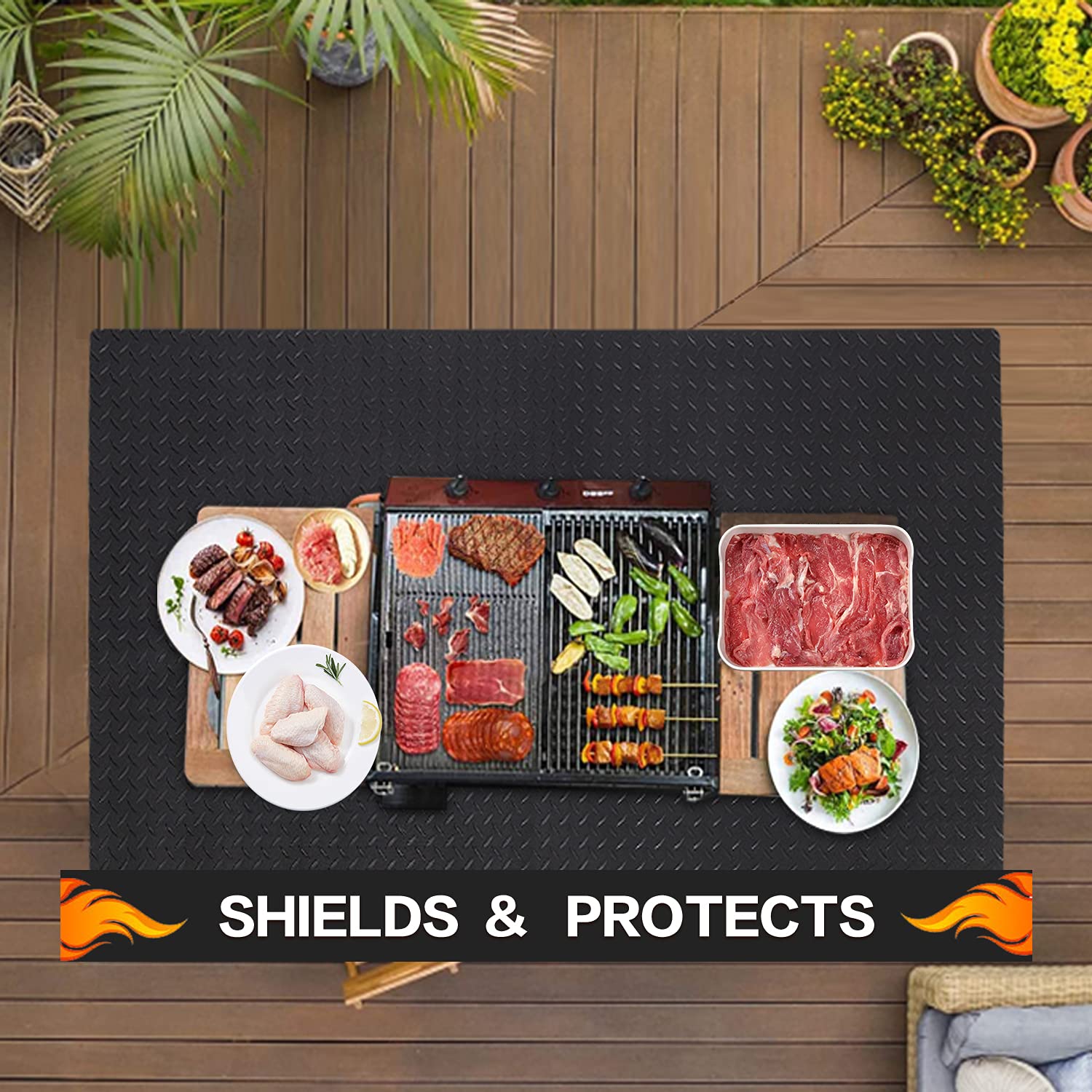 Brinman Under Grill Mat, Fire Resistant Rugs for Fireplace,Hearth Pads for Wood Stove to Protect Floor from Sparks& Embers,Durable 36 x 61 Inch PVC Flame Retardant Mat