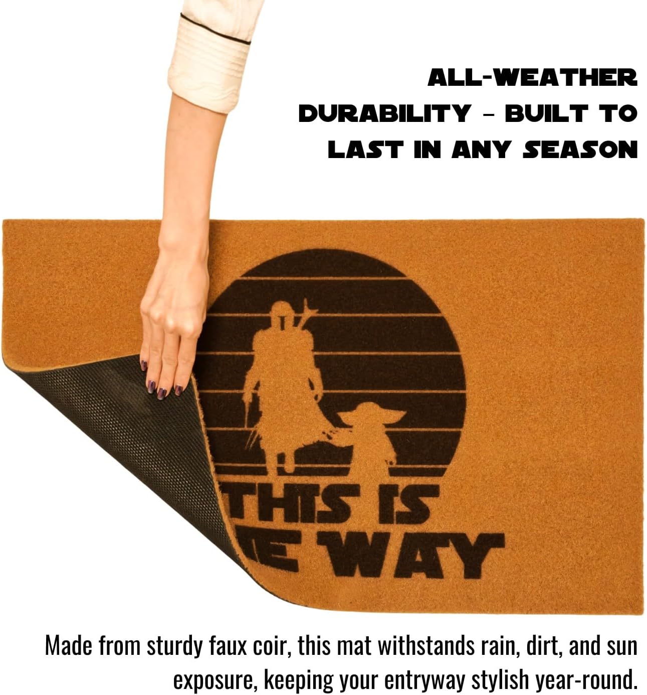 YUKEI This is The Way Doormat – 30" x 18" Faux Coir Outdoor Mat, Star-Inspired Entry Rug with Non-Slip Backing, Waterproof, 0.35" Thick, Front Porch Welcome Mat for Fans