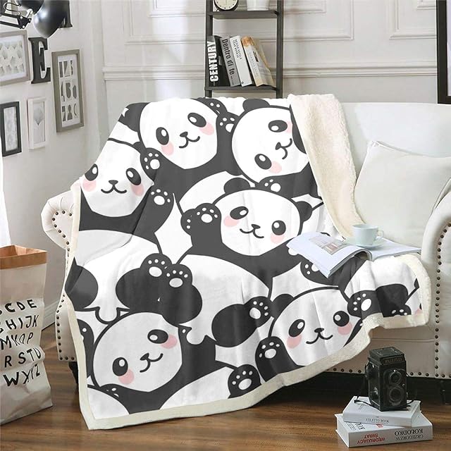 Loussiesd Panda Sherpa Blanket Cute Panda Bear Fleece Throw Blanket for Sofa Bed Decor Cartoon Giant Panda Plush Blanket Wild Animal Fuzzy Blanket Baby 30x40 Inch