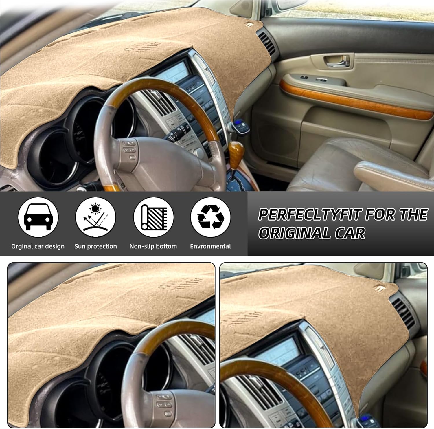 Dash Cover Mat Custom Fit for 2004-2006 Lexus RX330,2007-2009 RX350, 2006-2008 RX400h, Dashboard Cover Pad Carpet Protector with Cutout for Speaker (Beige)