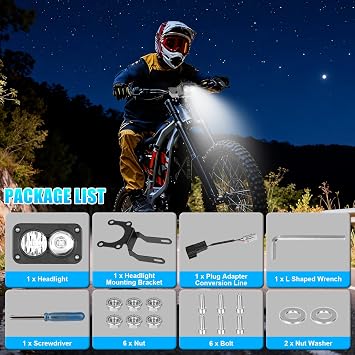 Motorcycle LED Headlight 10W Off-Road Spot Light with Bracket IP68 Rated Water-Resistant Compatible with Sur-Ron Light Bee X S Segway X260 Talaria Sting MX3 MX4 3 Inch White Light