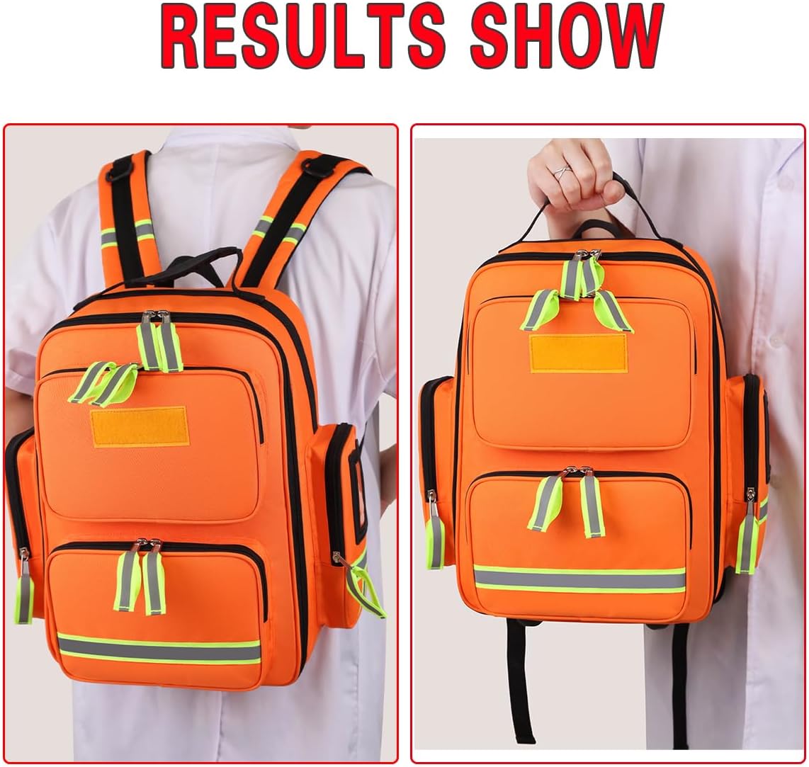 Emergency Trauma Backpack, First Aid Bag with Reflective,Large Capacity First Aid Back Pack Bag,For Outings Daycare (Orange)