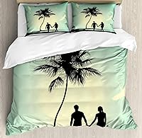 Vista 31 de Ambesonne Juego de funda de edredón color menta, líneas onduladas horizontales a rayas blancas abstractas de tonos suaves, exhibición de arte