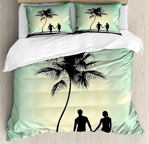 Miniatura 31 de Ambesonne Juego de funda de edredón color menta, líneas onduladas horizontales a rayas blancas abstractas de tonos suaves, exhibición de arte