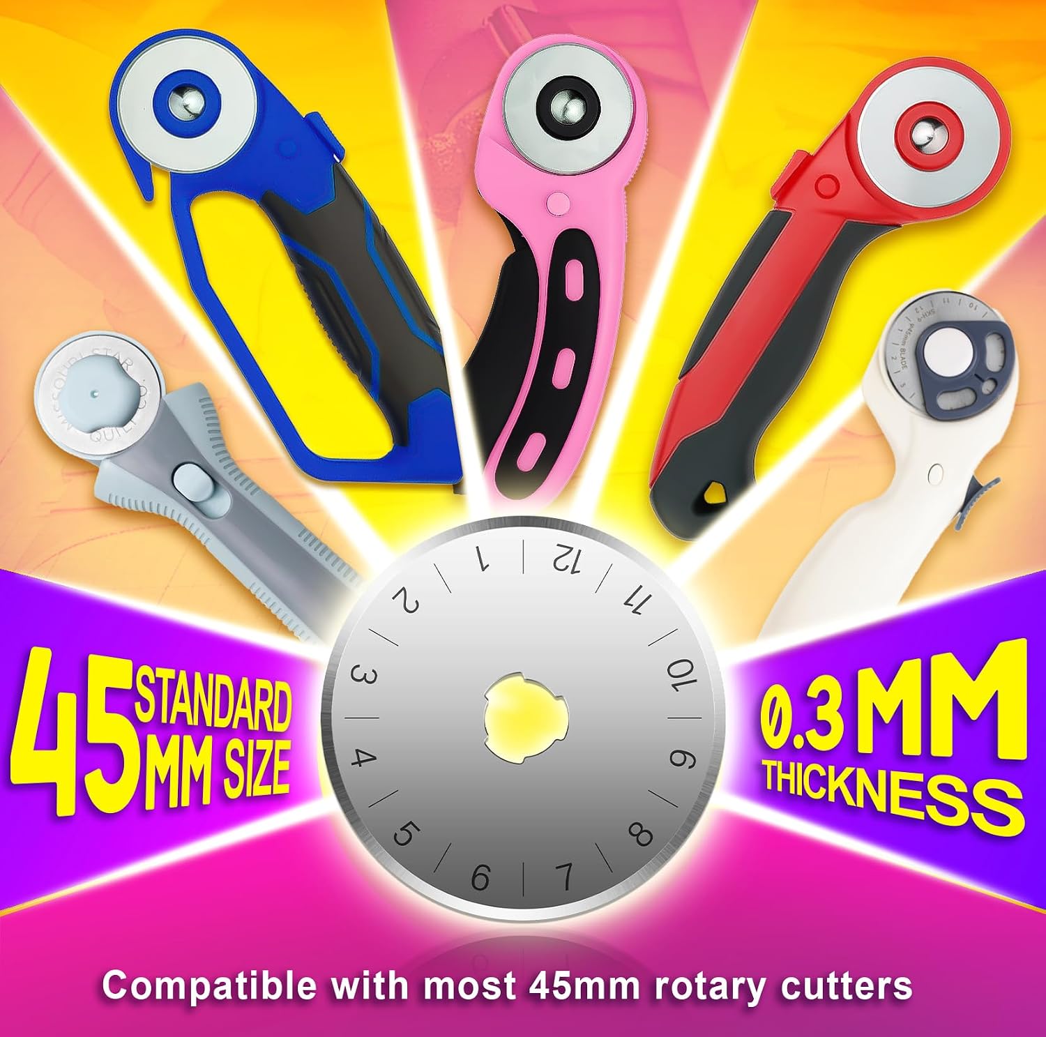 DIYSELF 20 Pack Rotary Cutter Blades, 45mm Rotary Cutter Replacement Blades, Rotary Blades for Quilters, Sewers, Crafters, Tailors, Art & Scrapbook Makers, Durable SK7 Steel Rotary Cutter Blades 45mm