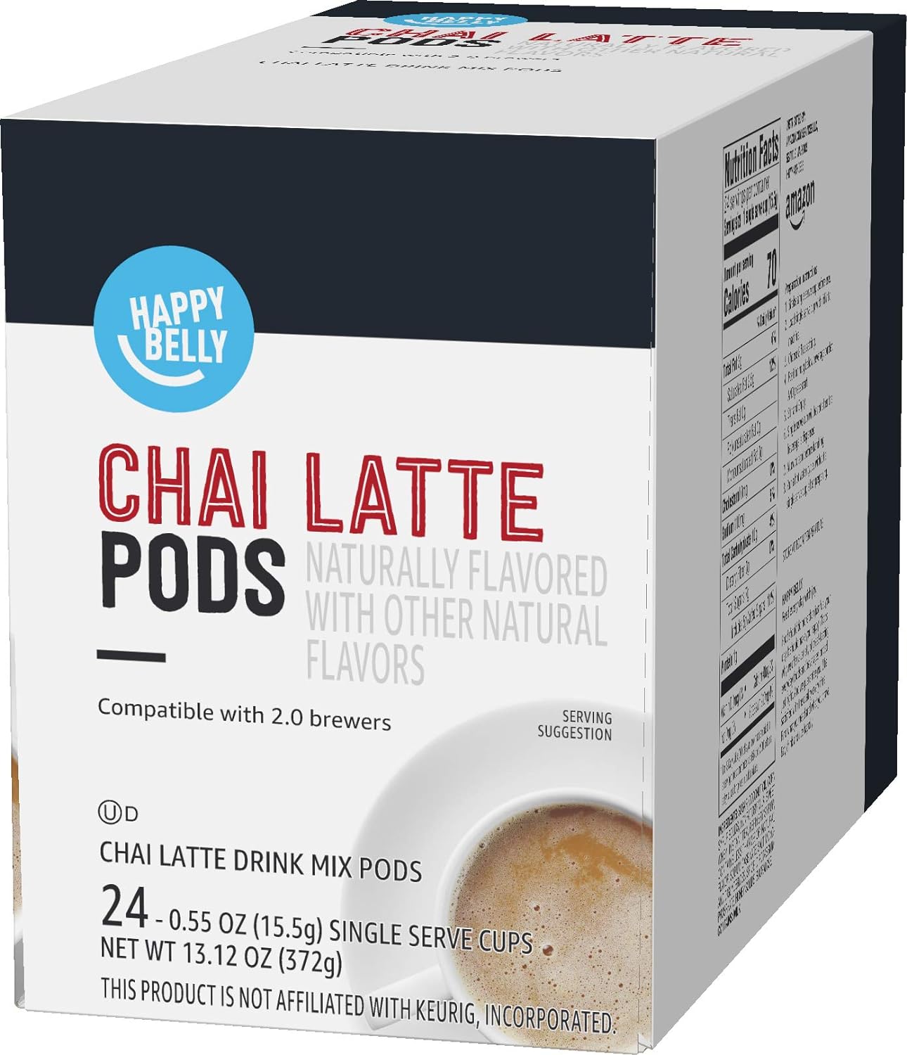 Brand - Happy Belly Tea Pods Compatible with 2.0 K-Cup Brewers, Chai Latte, 24 Count (Previously Solimo)