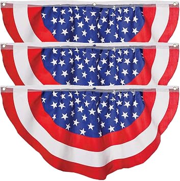 Iconikal American Flag Bunting 4x2 Ft - 3 Pack, July 4th Patriotic Half Fan Banner Garland for Porch, Independence Day Decorations