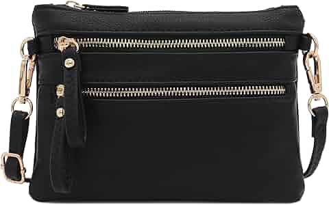 FashionPuzzle Multi Zipper Pocket Small Wristlet Crossbody Bag