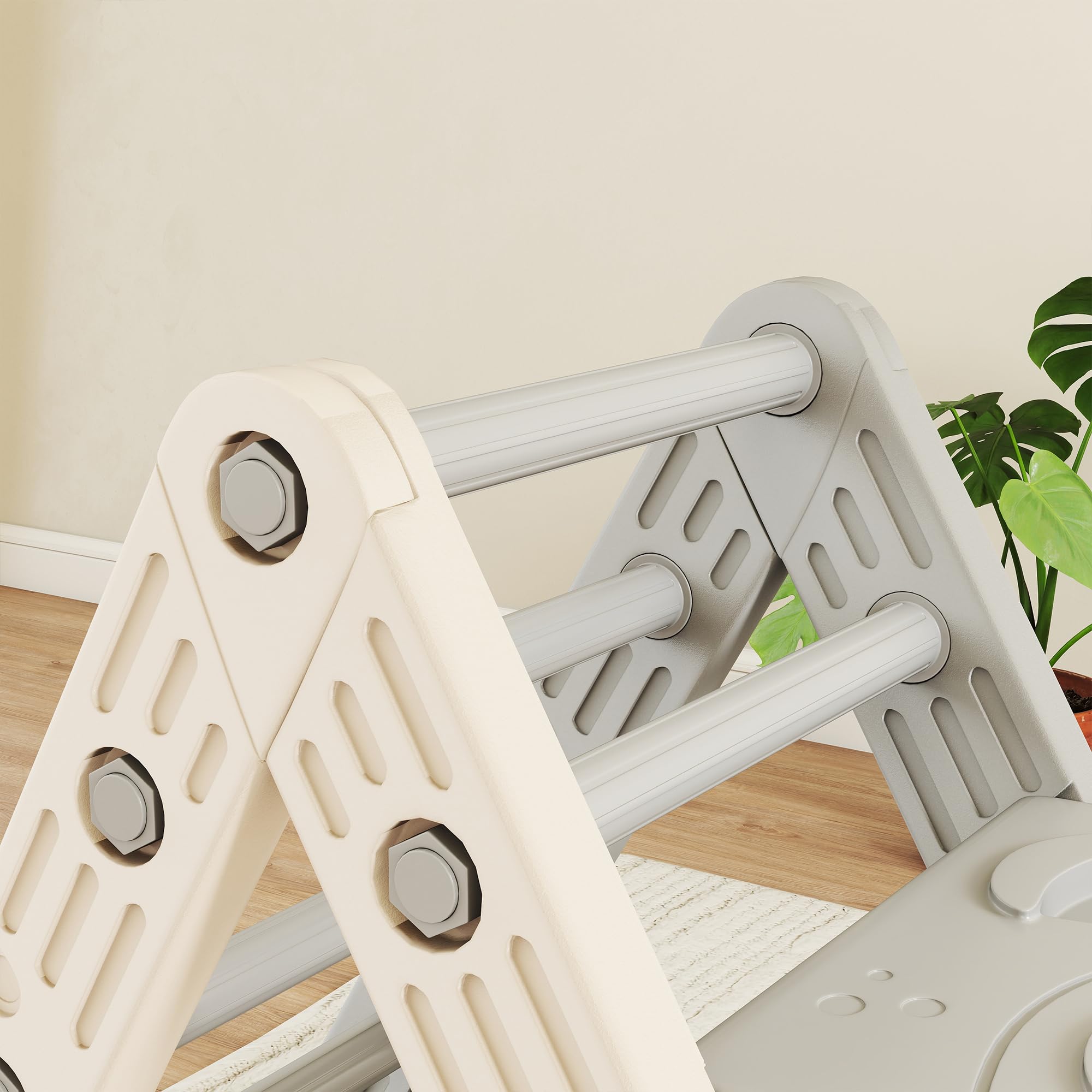 AIYAPLAY 5 in 1 Klettergerüst Montessori Indoor 18-48 Monate Grau+Weiß | Kletterdreieck mit Rutsche, Kletterbogen, Doppelseitige Rampe, Spielplatz Indoor, für Kinder