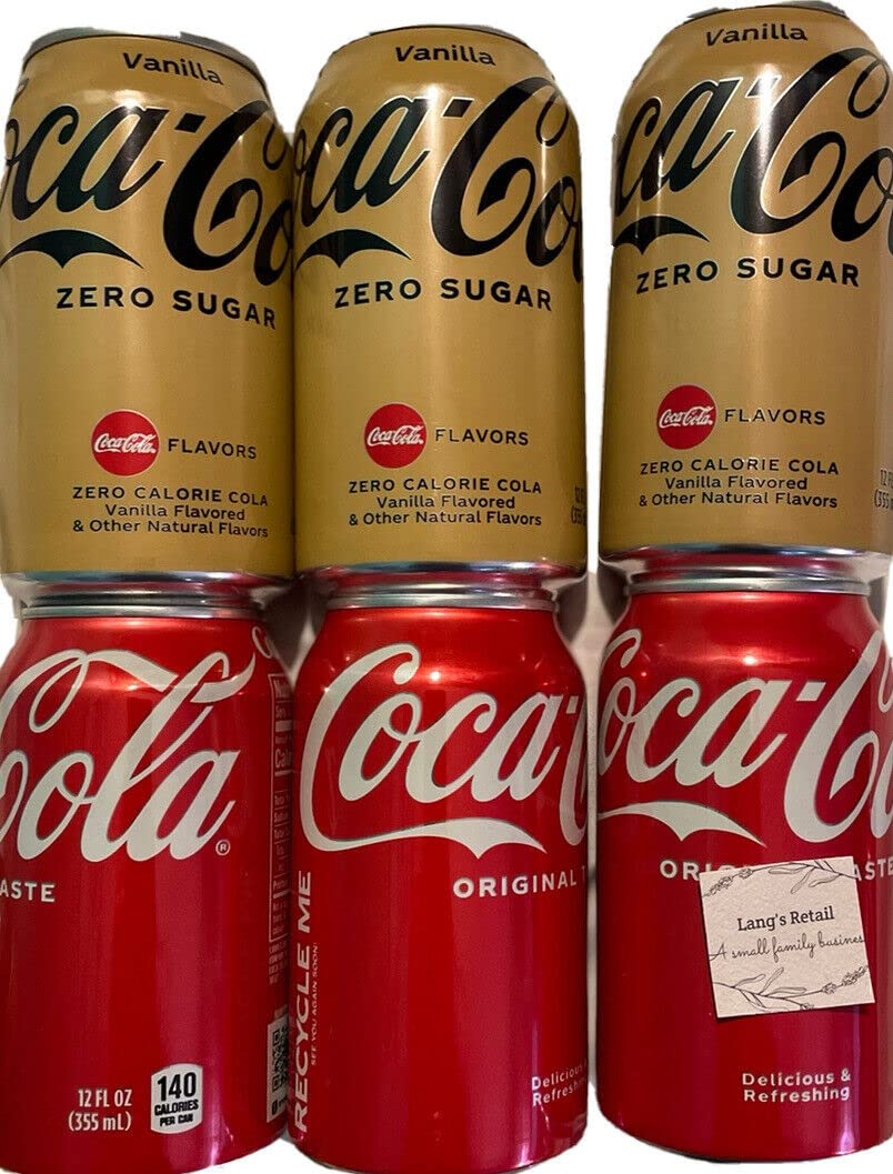 Buy Coca Cola and Cola Cola Zero Sugar Vanilla, Pack of 6, Bundled with Lang