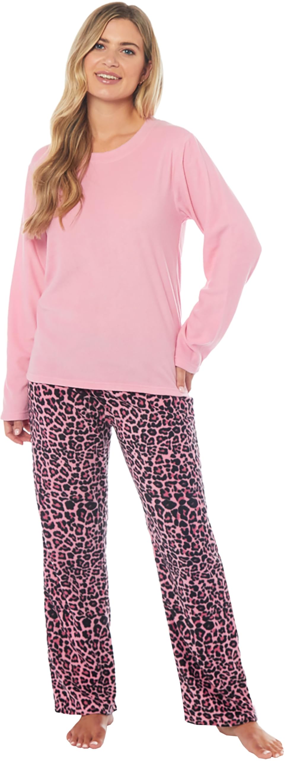 Kate Morgan Women's Peach Wild Pyjamas Warm Fleece Pj For Sets Pjs S-Xl | Soft Twosie Pyjama Set For Gifts For Her S