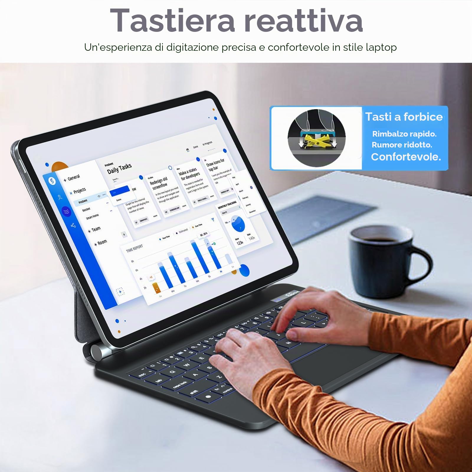 TECHGEAR Custodia per tastiera per Apple iPad Pro 11" (M4) 2024/5a generazione, custodia sottile magnetica flottante con supporto, trackpad multi-touch di precisione, retroilluminazione a 7 colori