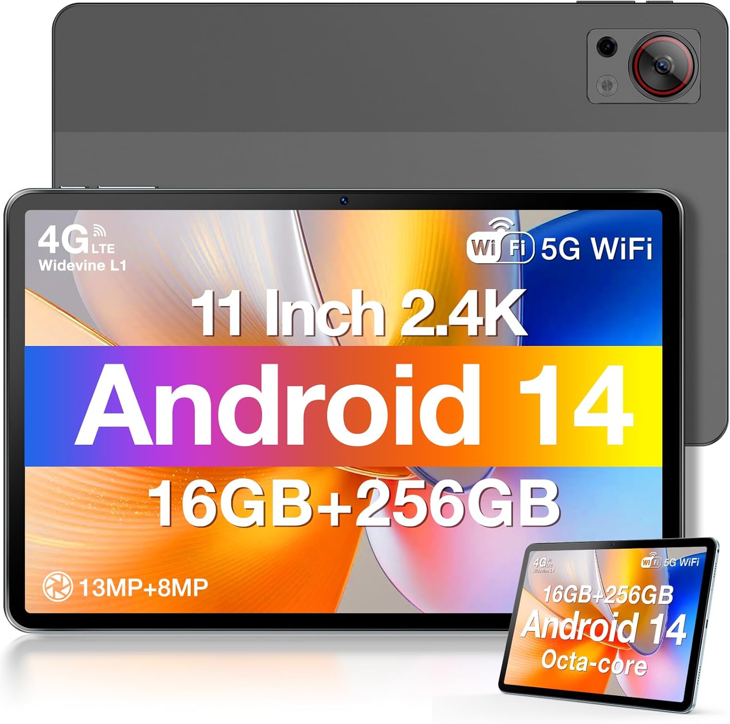 DOOGEE T30S 2024 Newest Tablet 11” Android 14 16GB+256GB/1TB TF Octa-Core, 2.4K Display, 8580mAh, 4G-LTE Android Tablet, Bluetooth 5.0+2.4G/5G WiFi Tablet, 13MP+8MP, GPS, Type-C, Metal Body – Gray