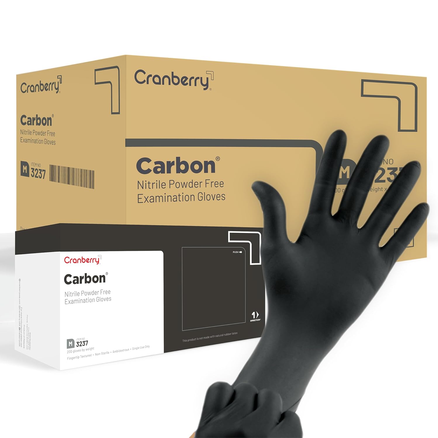 Cranberry USA Cranberry Carbon Black Nitrile Exam Gloves, Case of 2000, Small, 3.2 Mil