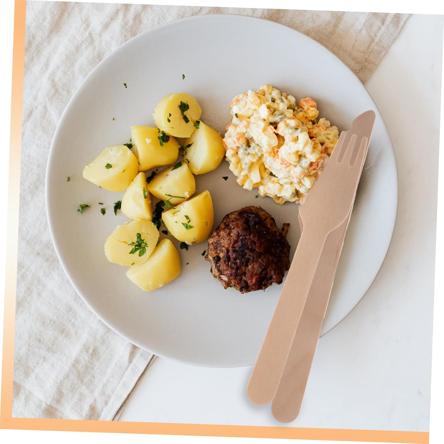 6sets Wood Cutlery Fork Spoon Set Kraft Paper Tableware Party Supplies Kraft Disposable Wooden Utensils