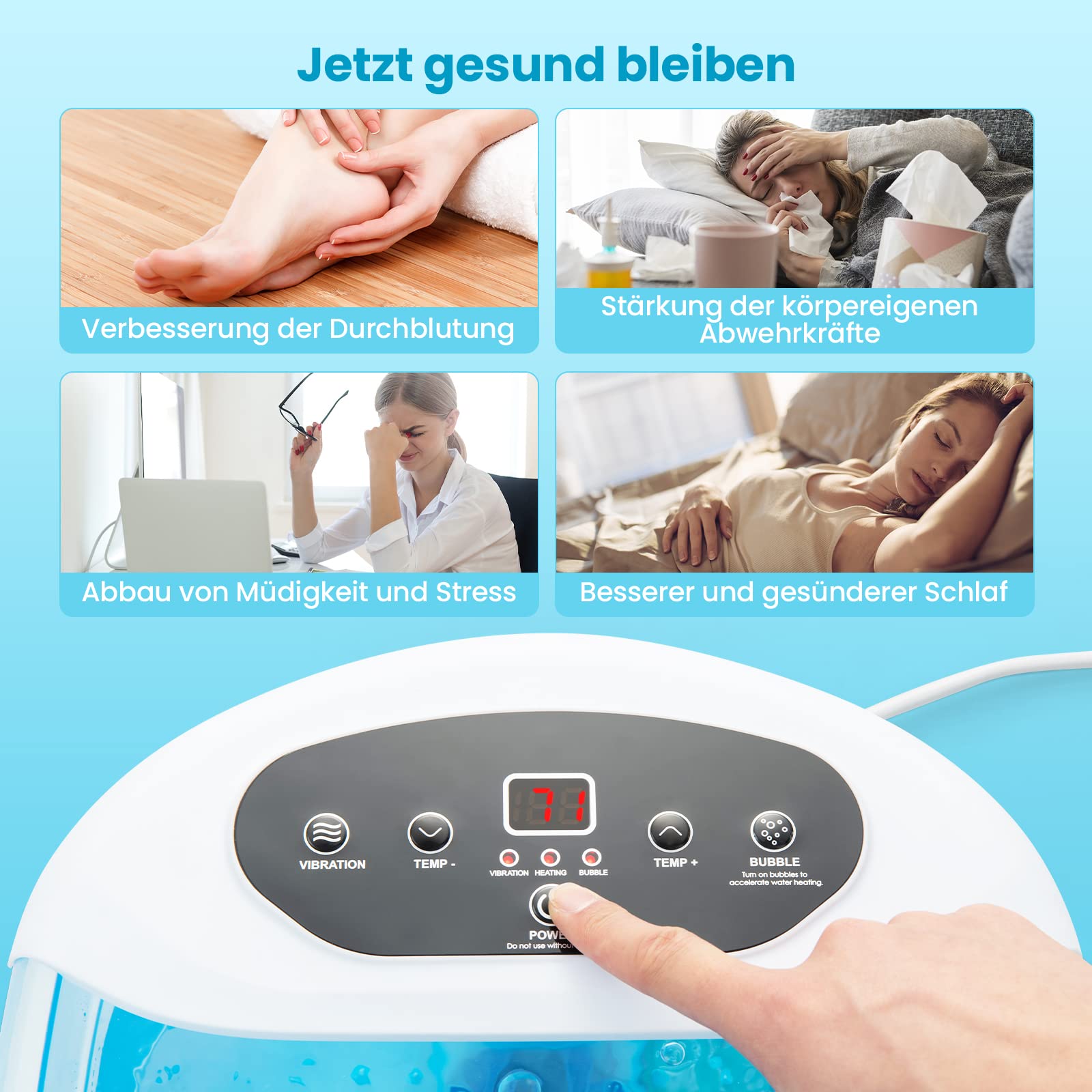 COSTWAY Masażer stóp z ogrzewaniem, bąbelkami, wibracjami, regulacją temperatury, timer 1 h