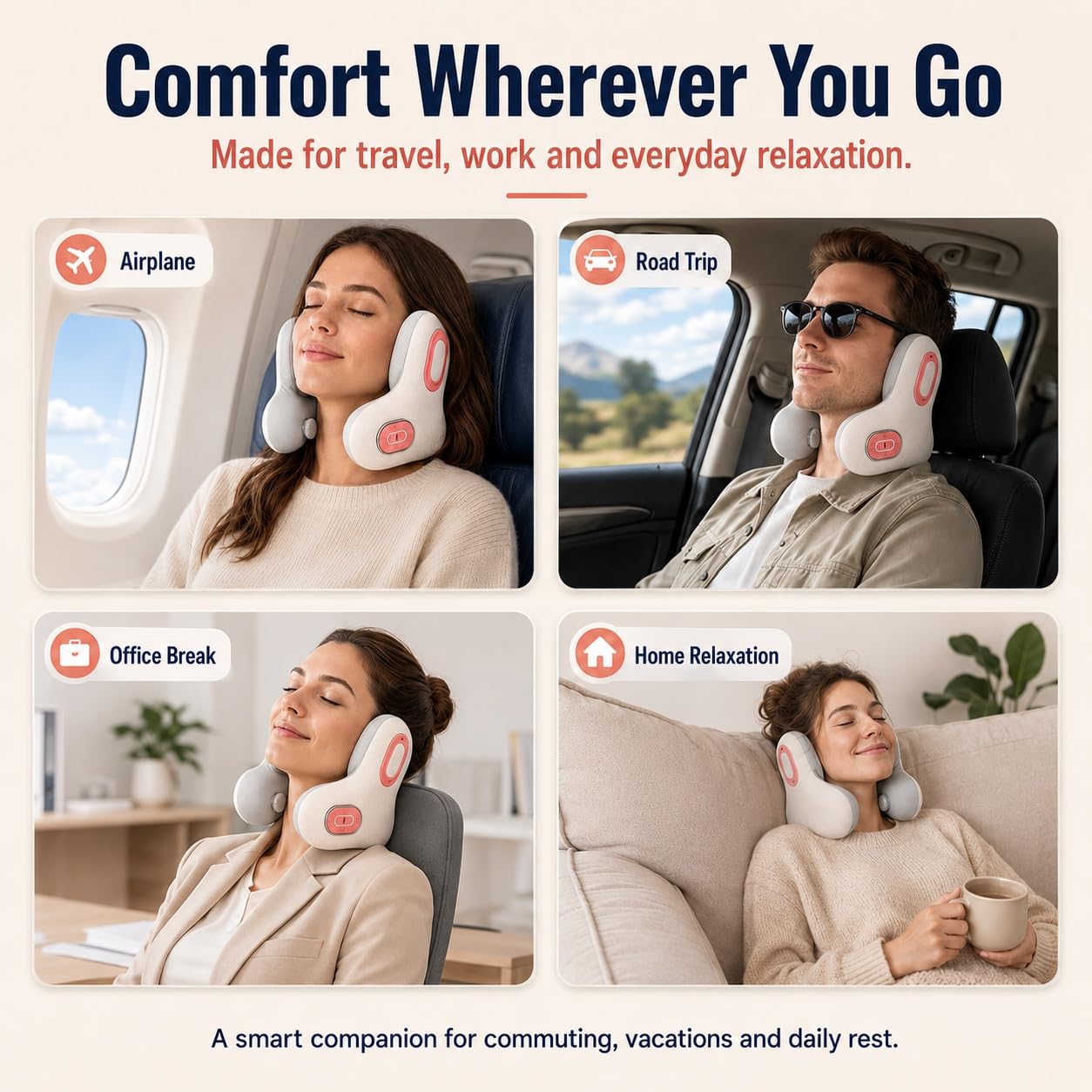 Almohada de Viaje Musical 3 en 1 Bluetooth con Calor y Masaje