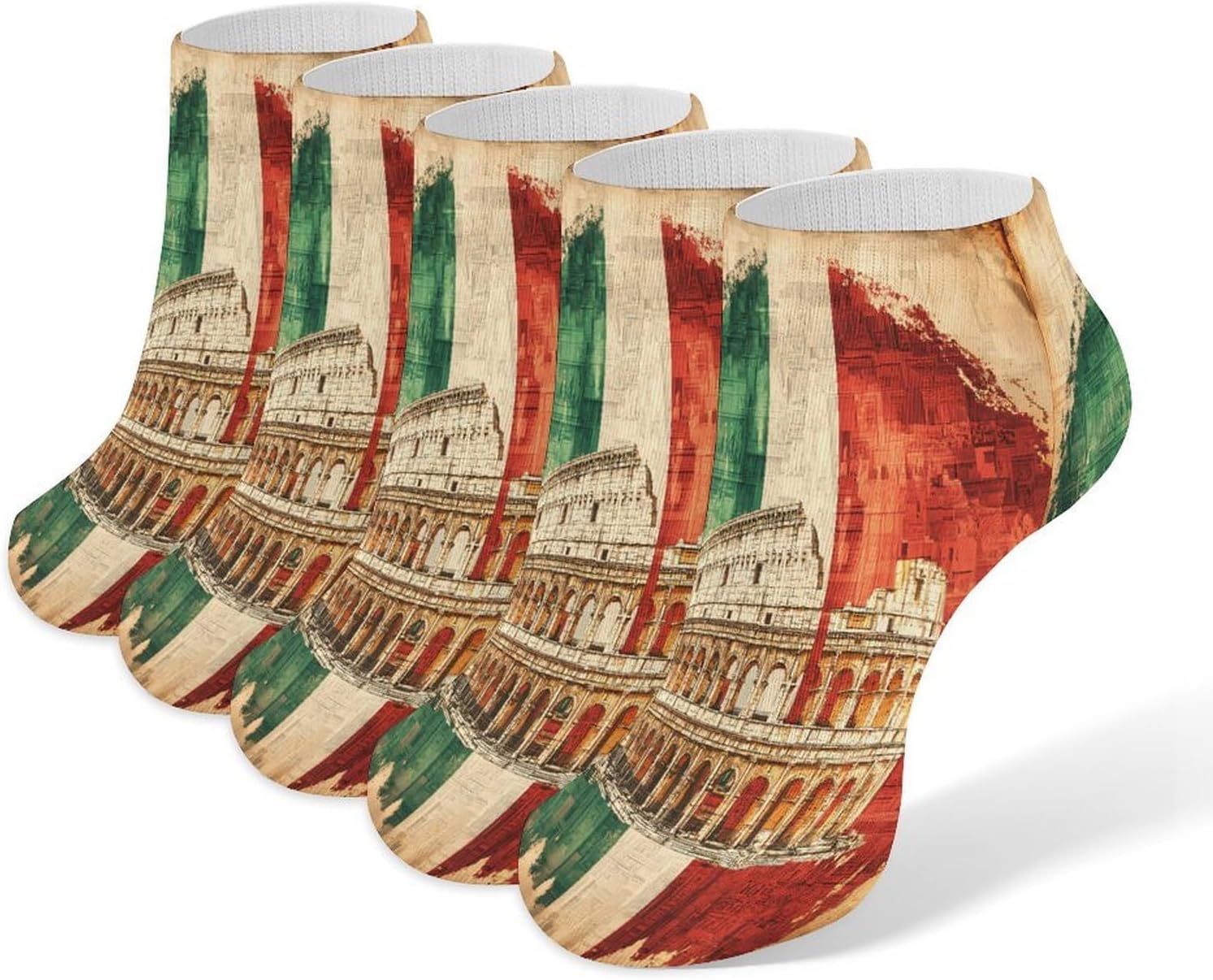 Italian Flag Italy 5 Pairs Low Cut Ankle Socks Casual Liner Sock No Show Invisible Socks for Men Women