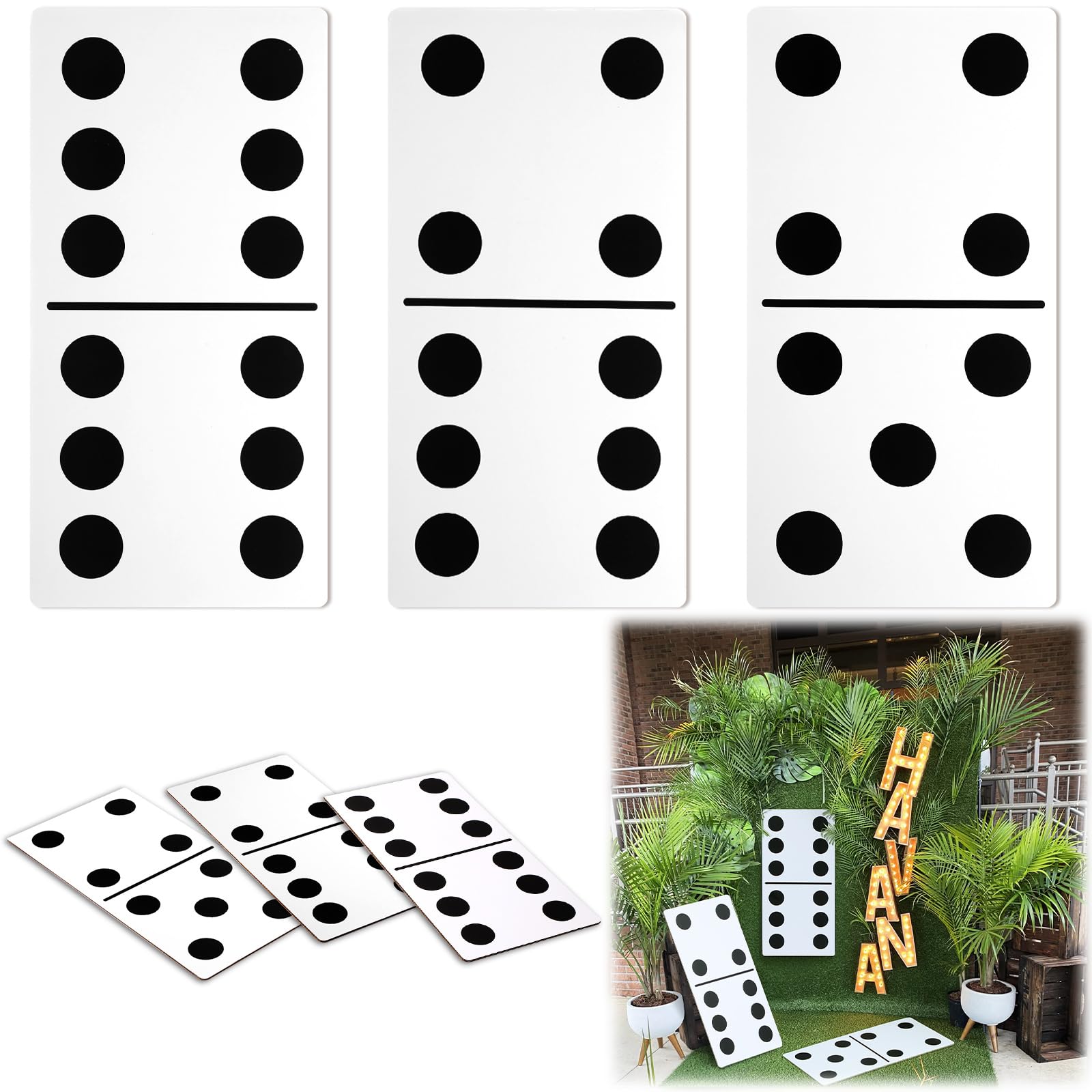 Spiareal 3 Pcs Large Domino Paper Board Puerto Rico Domino Party Decoration 8' x 15' Havana Nights Casino Party Theme Game Prom Night Birthday Wedding(Classic White,High Dominoes)
