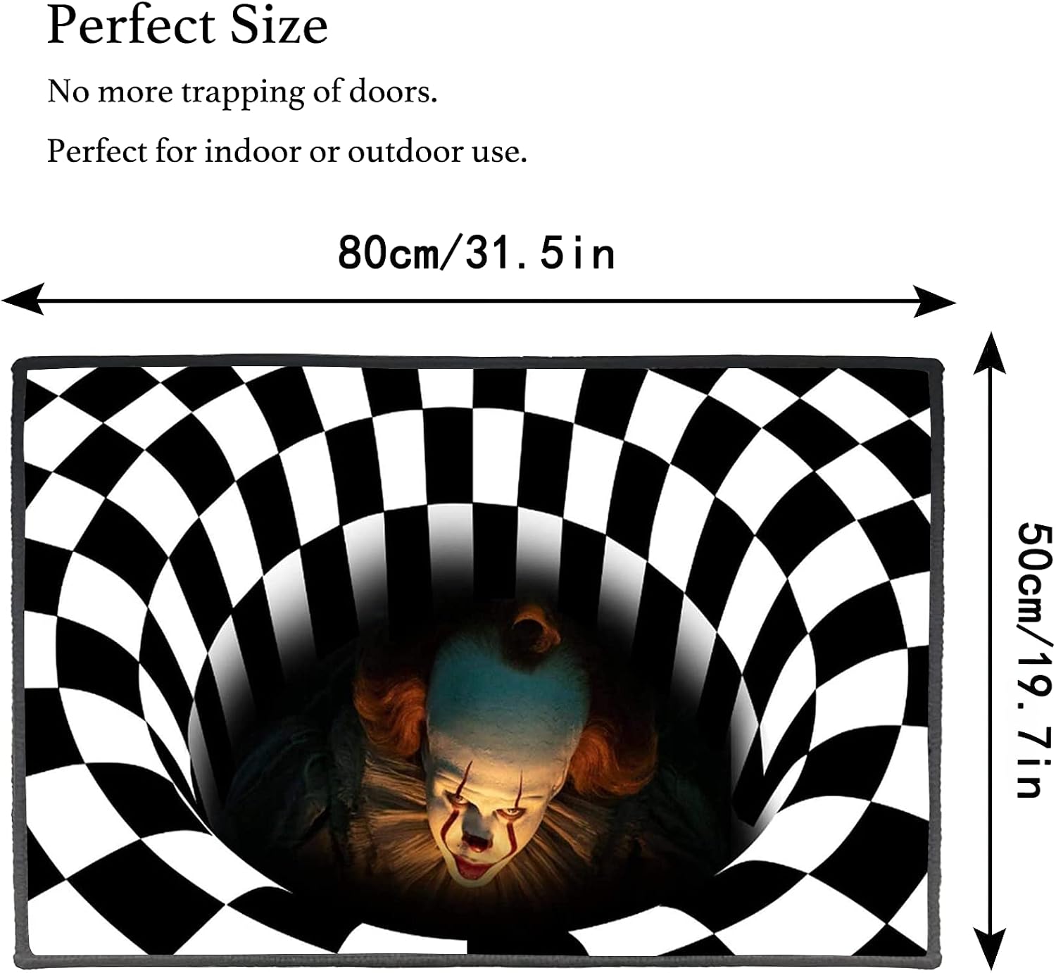 EPIC POETRY Halloween Horror Movie Carpet 3D Visual Swirl Vortex Floor Rug Decorations Doormat, Black White Plaid Scary Door Mats Indoor Outdoor Bedroom Living Room Area Rug 32X20 in