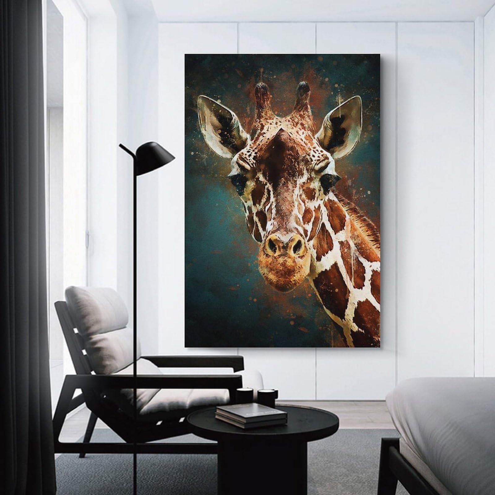 Junmoney Canvas Art Print Splatter Giraffe, 20x30inch(50x75cm), for Feature Walls in Flats Or Modern Rooms, Wall Decor Suited to Curated Displays