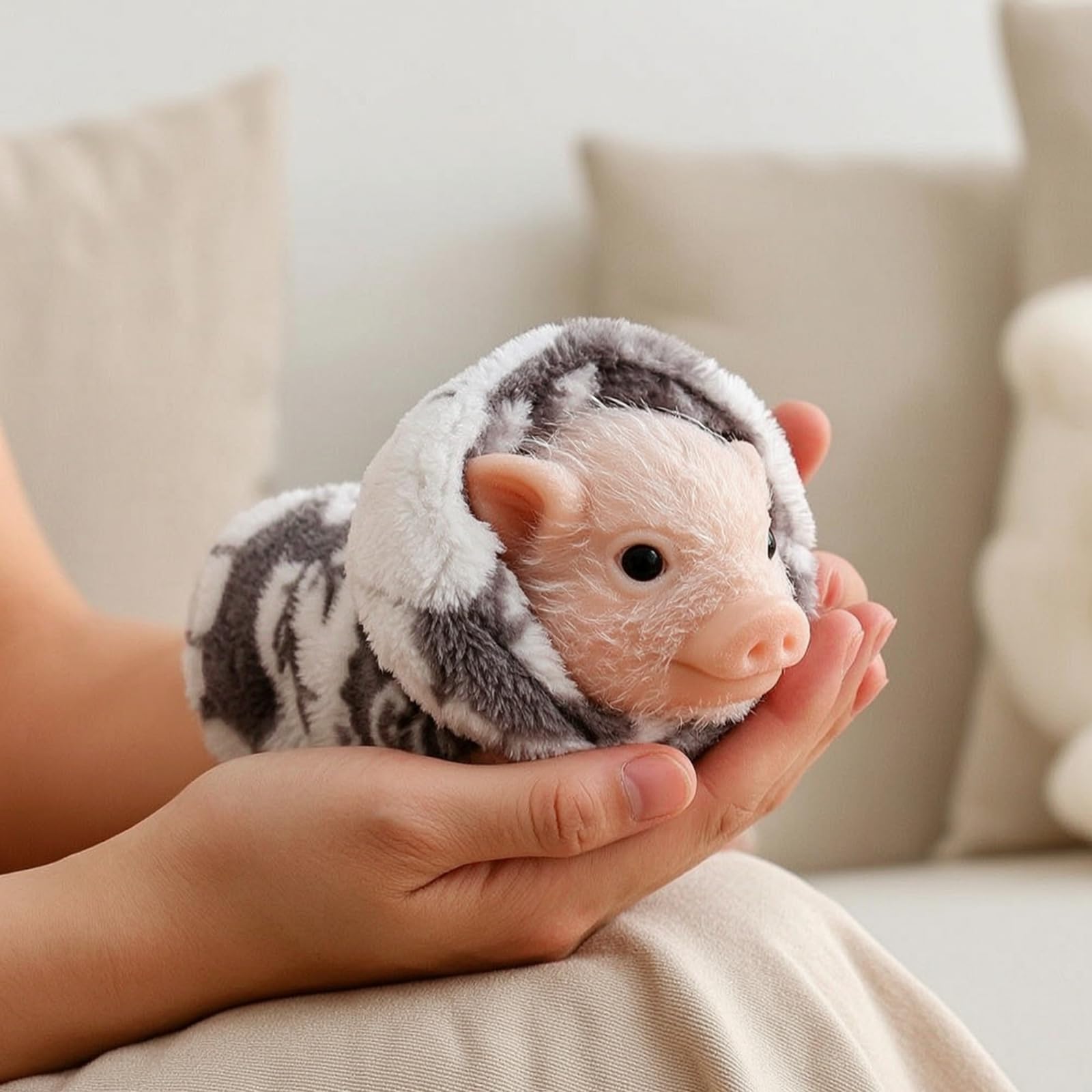 Schweinchen-Figur mit Kapuzenpullover plüschig Schweinefigur miniformat mini-Schweinchen für , puppenhaus , Grau , 182g