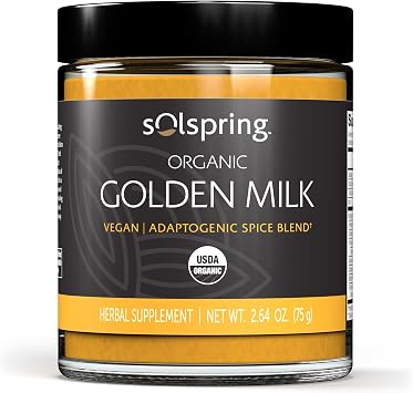 Dr. Mercola Solspring Golden Milk - Adaptogenic Support - Organic Turmeric Ginger Blend - Coconut Milk Base - Vegan Friendly - USDA Organic - 30 Servings