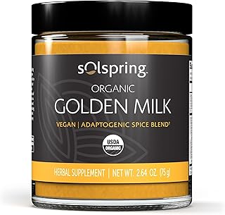 Dr. Mercola Solspring Organic Golden Milk Herbal Supplement, 2.64 Oz. (75 g), Vegan Spice Blend with Turmeric & Ginger, Non GMO, Gluten Free, Soy Free, USDA Organic