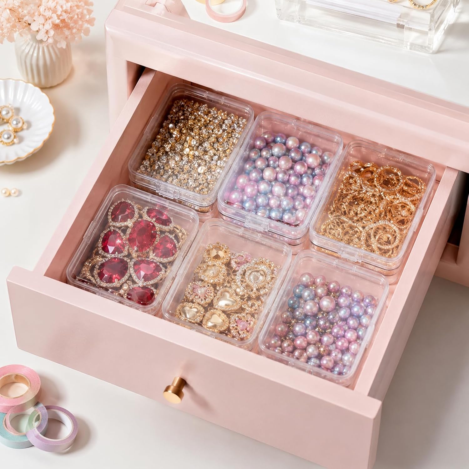 4 PCS Mini Plastic Storage Containers with Lids Clear Rectangle Box
