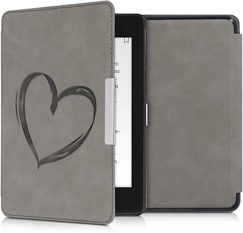 kwmobile Funda compatible con Tienda Kindle Paperwhite (10.Gen - 2018) - Funda para lector electrónico - Gris corazón cepillado