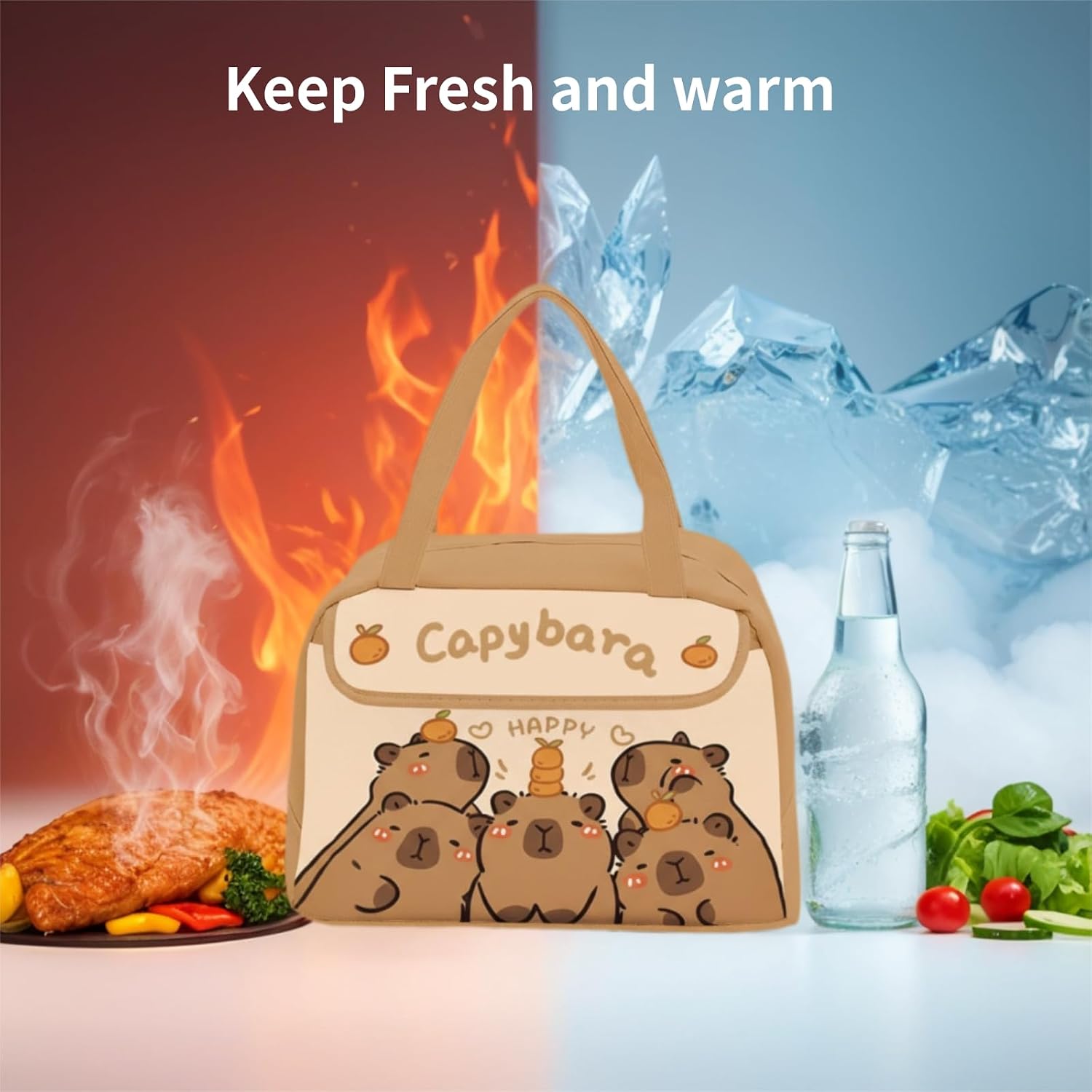 Capybara Lunch Box for Women Men, Insulated Lunch Bag, Reusable Leakproof Compact LunchBox, Multi-Pockets Cute Lunch Tote for Work Picnic Travel or Gifts,10L thumbnail
