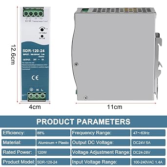 DIN Rail Power Supply 24V 5A 120W Switching Power Supply DIN Rail Transformer Input AC100-240V 1.4A Output DC 24V 5A DIN Rail Industrial Power Supply SDR-120-24