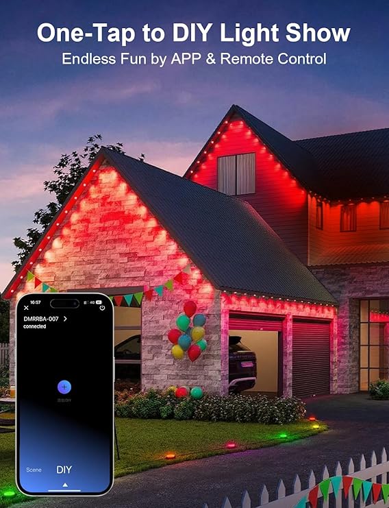Nexillumi Permanent Outdoor Lights for House, 100ft Smart RGB LED Lights Outside with 16 Million DIY Colors, IP67 Waterproof Eternity Eaves Lighting for Christmas Halloween Holiday Daily Decorations