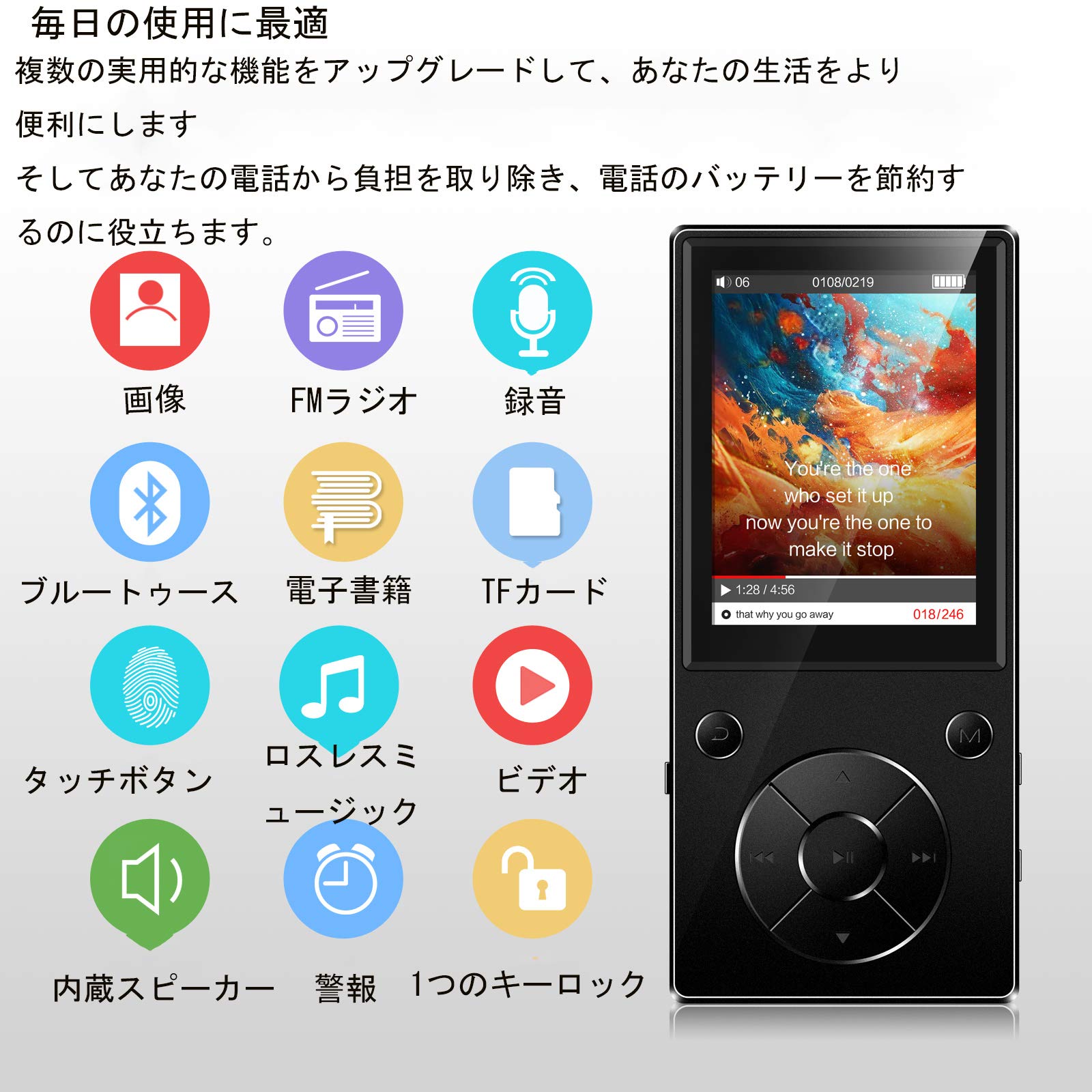 Amazon.co.jp: MP3プレイヤー2.4インチHD大画面内蔵 Bluetooth5.0 mp3