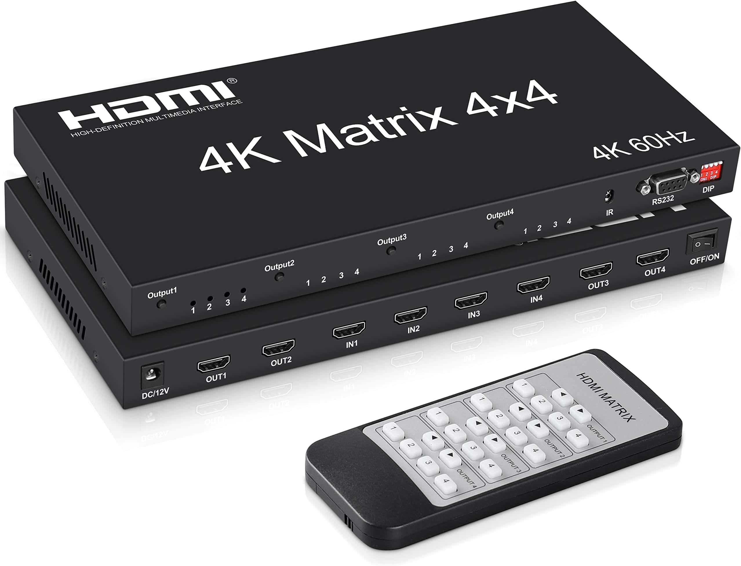 4K@60Hz HDMI Matrix Switch 4x4, avedio links HDMI Matrix Switcher Splitter 4 in 4 Out with EDID, HDMI Matrix Selector box with RS232 Control, Support Auto Downscaler, HDR, HDMI2.0, HDCP2.2, 18Gbps