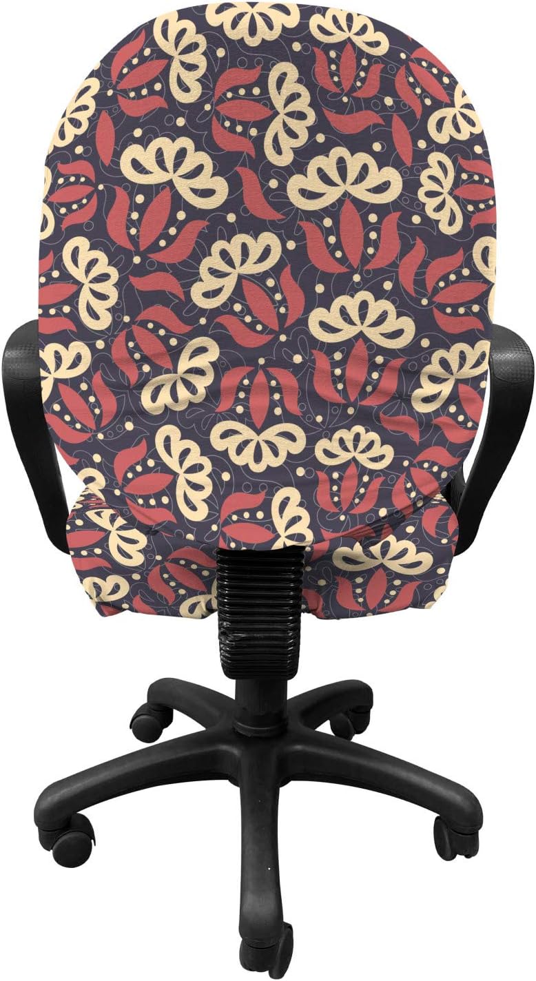 Ambesonne Floral Office Chair Slipcover, Simplistic Foliage Silhouettes Illustration with Botanical Themes, Protective Stretch Decorative Fabric Cover, Standard Size, Blue Coral