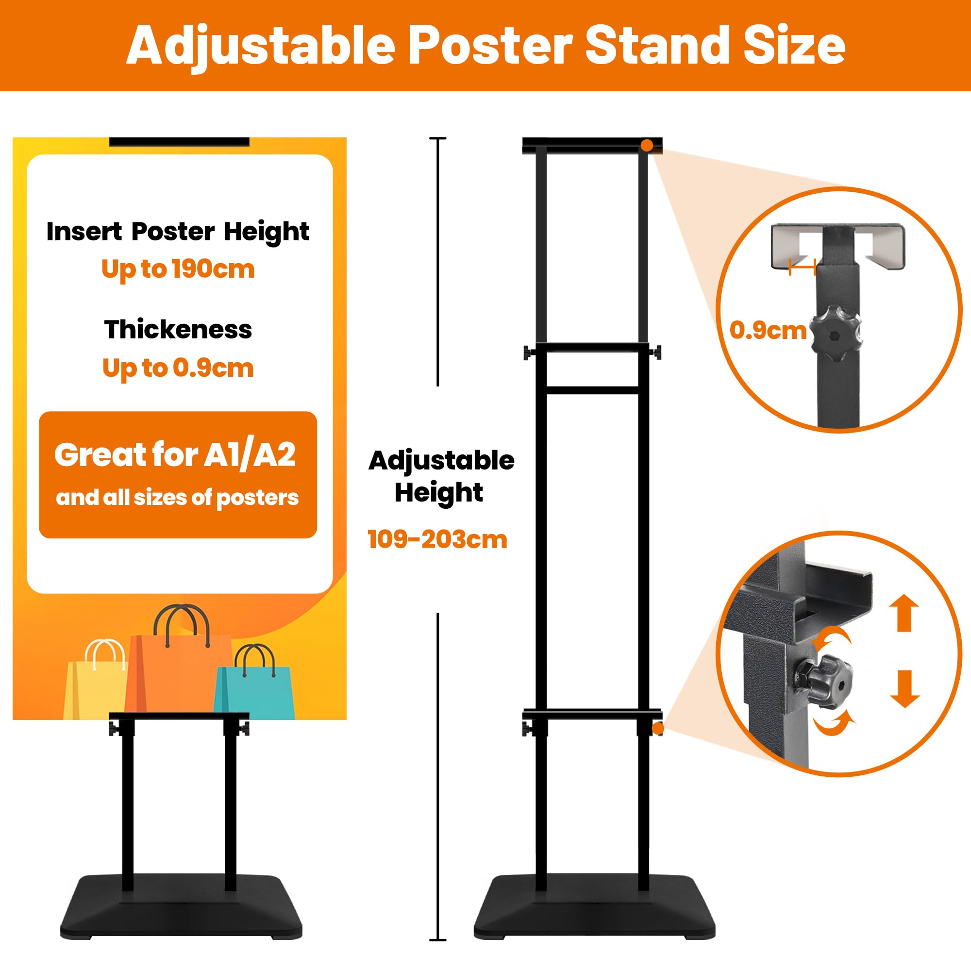 Soporte para Carteles 4 Piezas con Base Estable, Expositor Ajustable | Expositor doble cara para KT,Soporte publicitario para póster,banner,tiendas,soporte menú restaurante,oficina,hotel