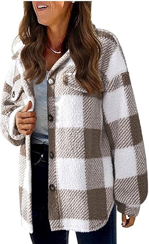 Miniatura 4 de Chaqueta de franela a cuadros para mujer con bolsillos, para otoño e invierno, a la moda, casual, con botones, camisa de manga larga holgada