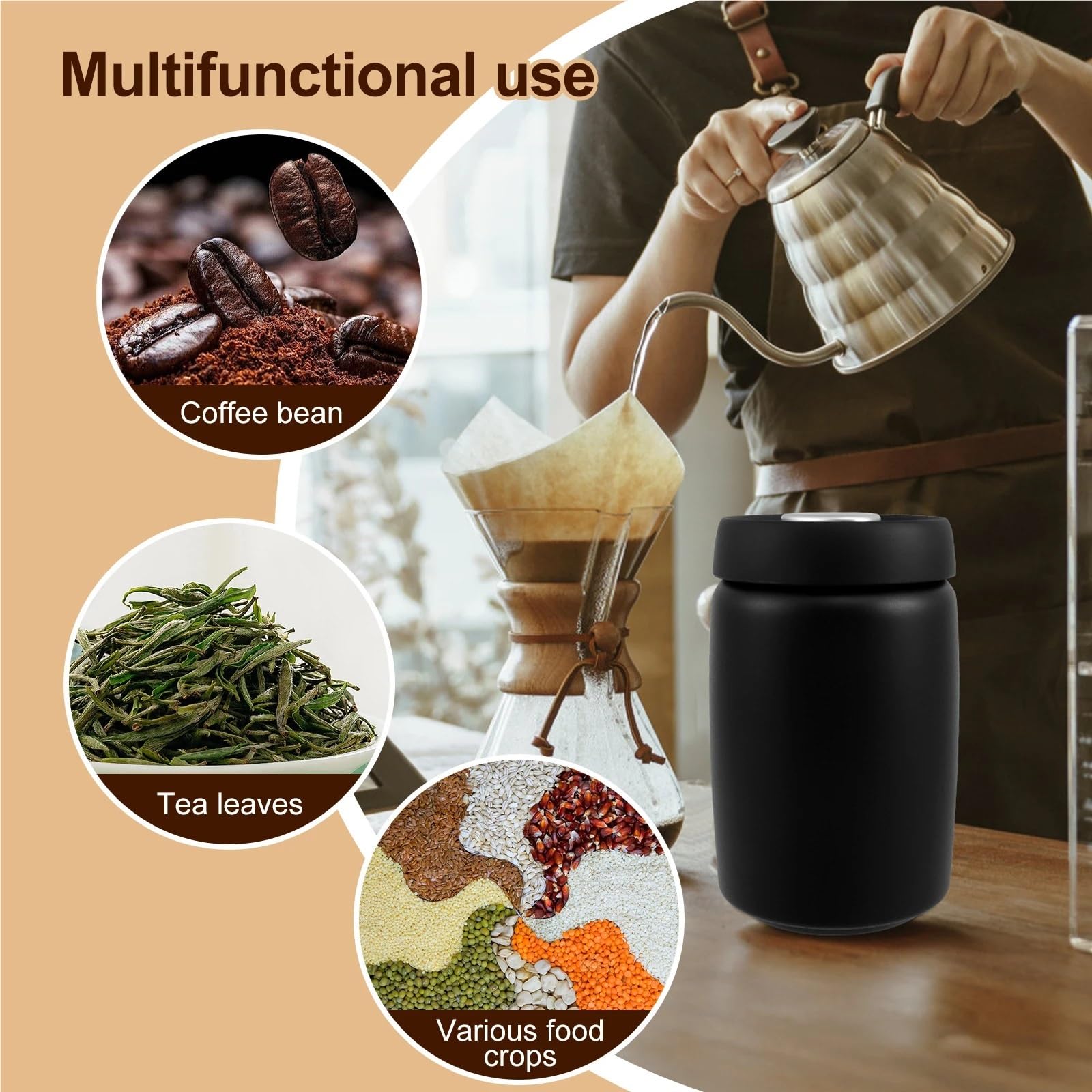 Contenitore for chicchi di caffè sottovuoto for ermetico for in acciaio inossidabile Per Lo Stoccaggio Domestico