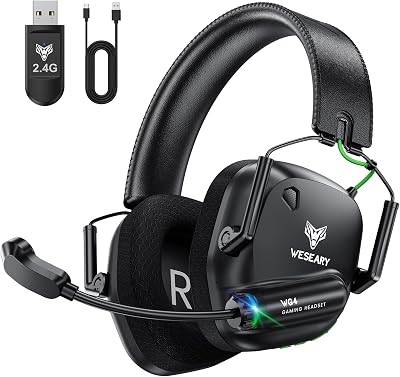 WESEARY Wireless Gaming Headset for PC, PS5, PS4, Mac, Switch, Mobile Dual-Mode 2.4GHz & Bluetooth 5.4, Gaming Headphones with ENC Noise Cancelling Mic, Ultra-Low Latency, Stereo Sound, Soft Earmuffs