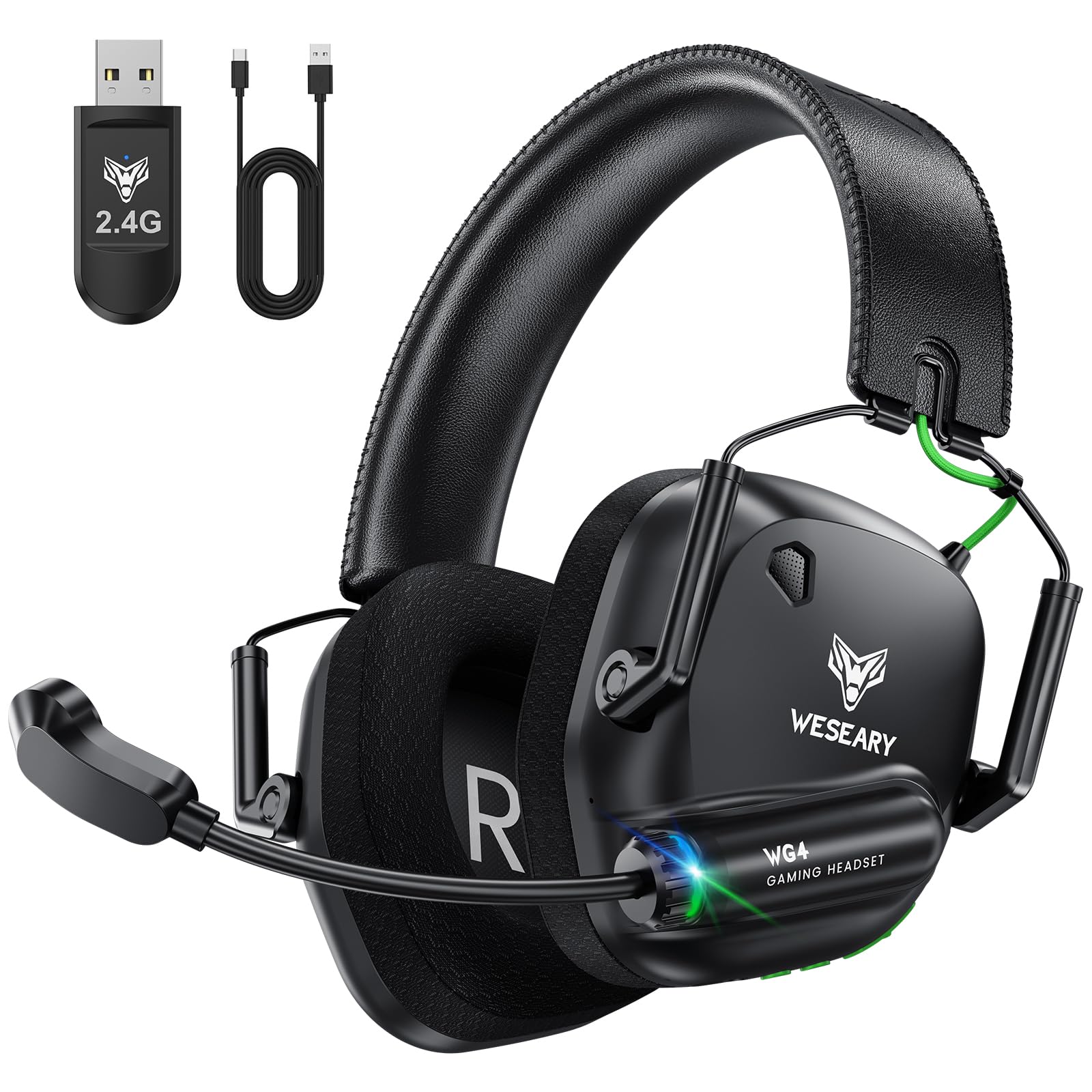 WG4 Cascos Gaming Inalambricos, Auriculares Gaming de 2.4G para PS5, PS4, PC, Switch, Mobile, Sonido Estéreo Auriculares con Microfono, Duración 45Hr+