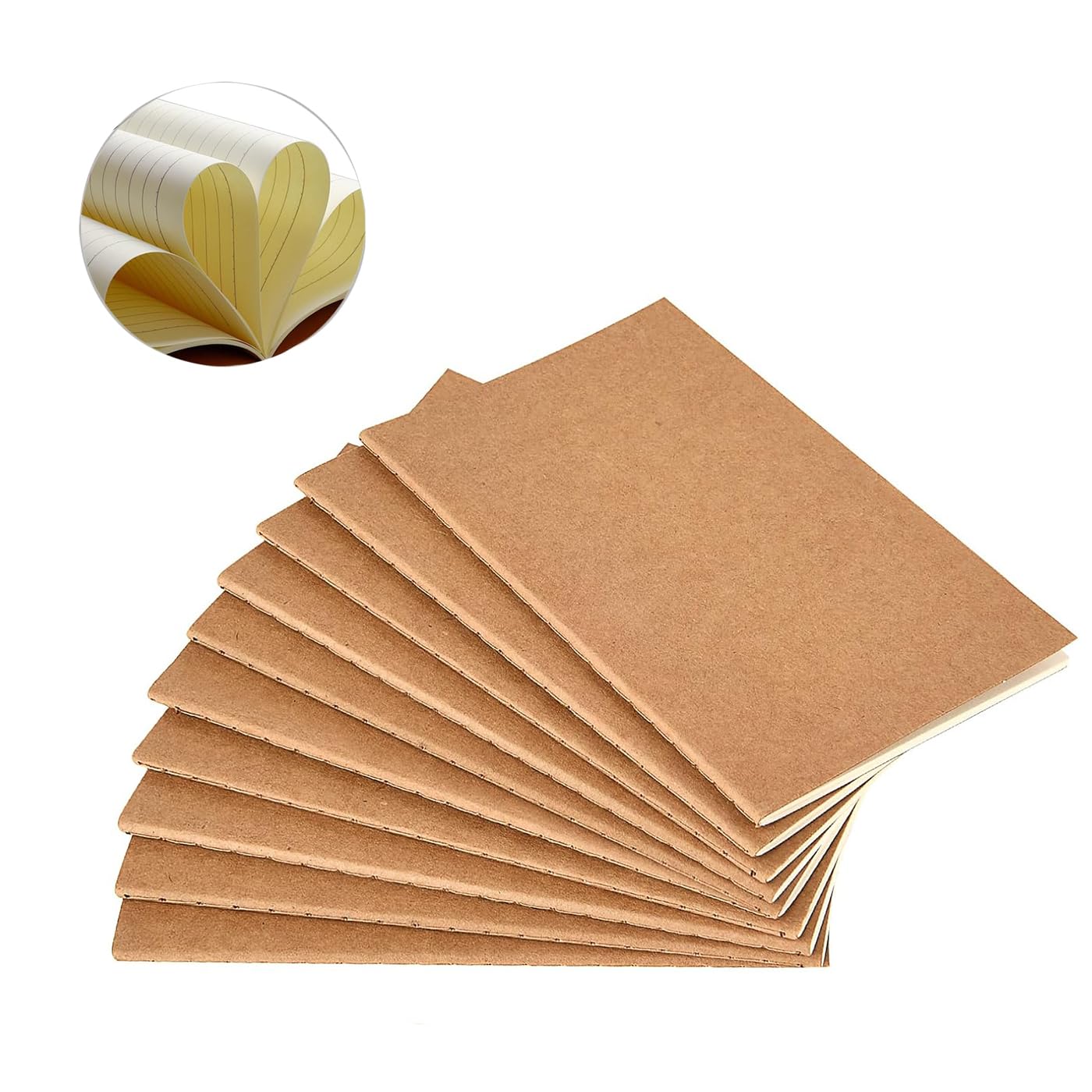 GJNMYSD A5 Plain Paper Notebooks, 10 Pack, 72 Pages Each, Kraft Cover Lined Notebook, Ideal for Writing Drawing