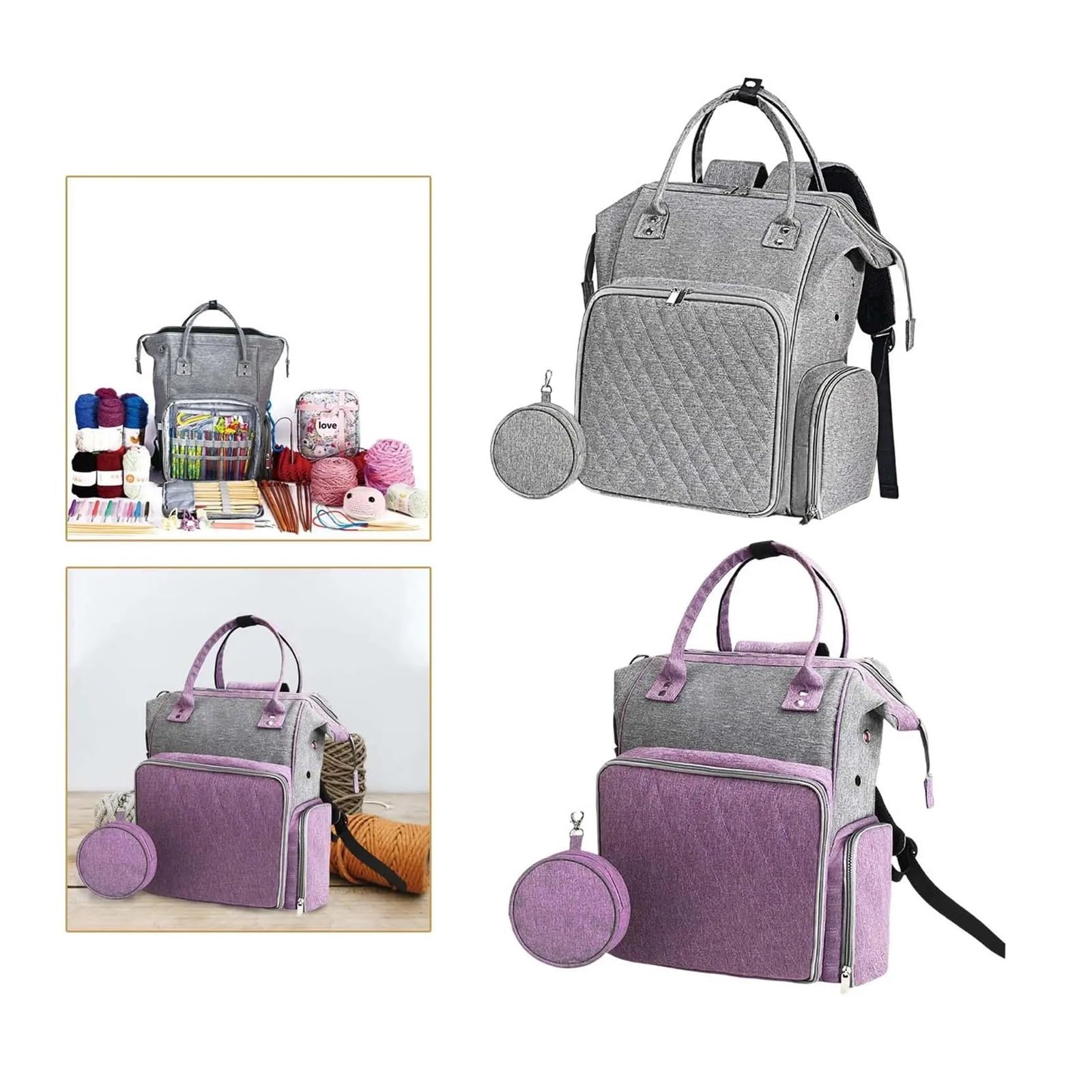 Handarbeitstasche Stricktasche, Rucksack, Aufbewahrungs-Organizer, Stränge, Häkeltasche, Strick-Einkaufstasche(Gray Purple)