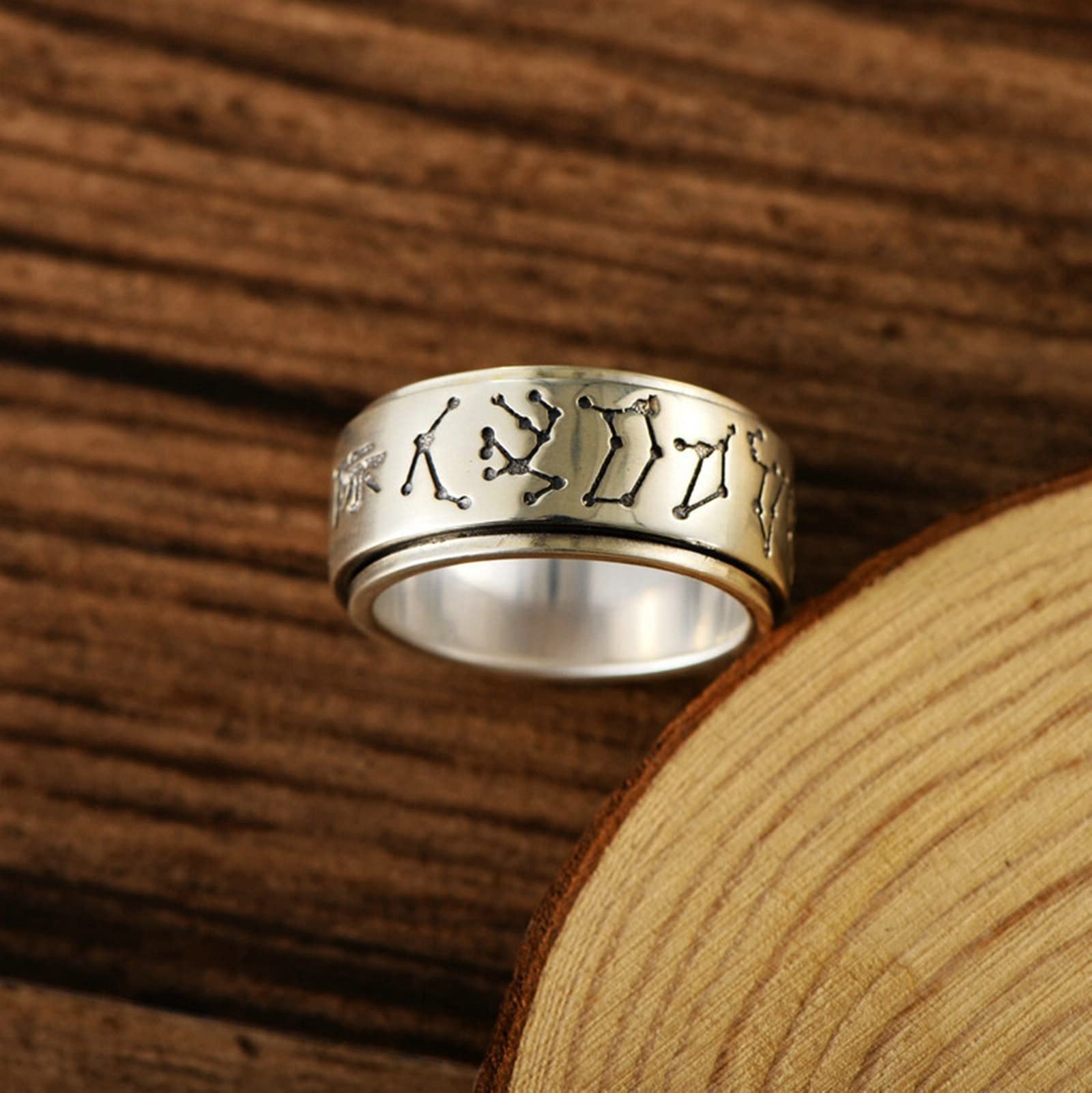 Bagues pour Homme, Bague Alliance Homme Argent Anneau de Transit Étoilé Bijoux Simple pour Homme