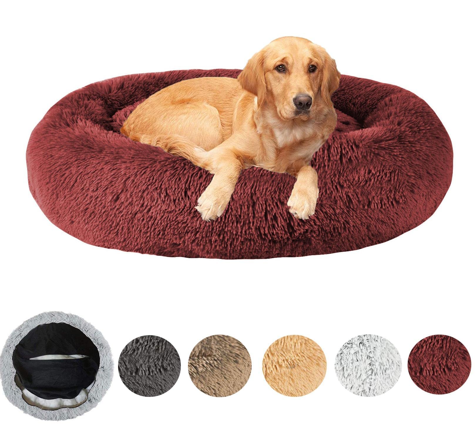 Kexpery Hundebett Donut-Form – Weiches Plüschbett Mit Hohem Rand Für Katzen & Hunde, 4 Größen