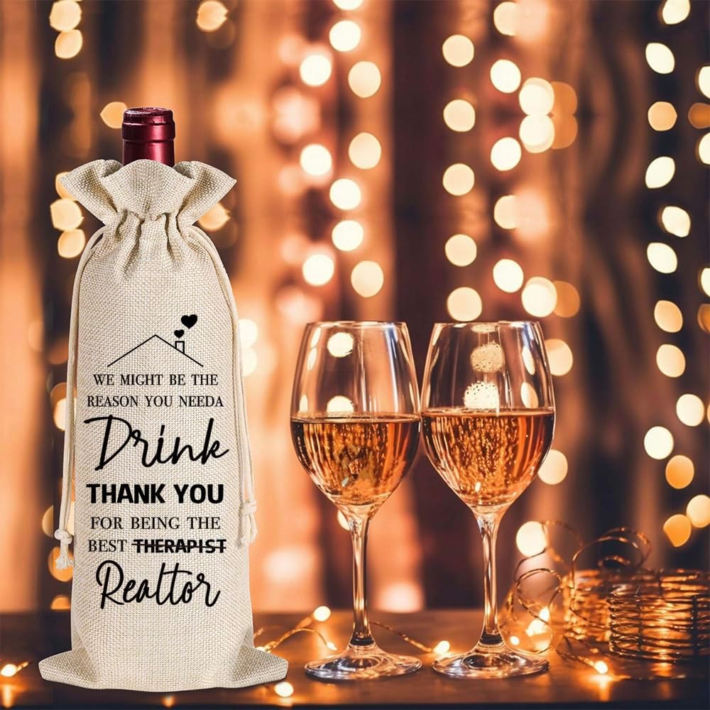 Realtor Gifts Because Clients Wine Glass Thank You Gifts for Realtor, Housewarming New Homeowner Appreciate Gift for Real Estate Agent, Realtor, Salesperson, Broker