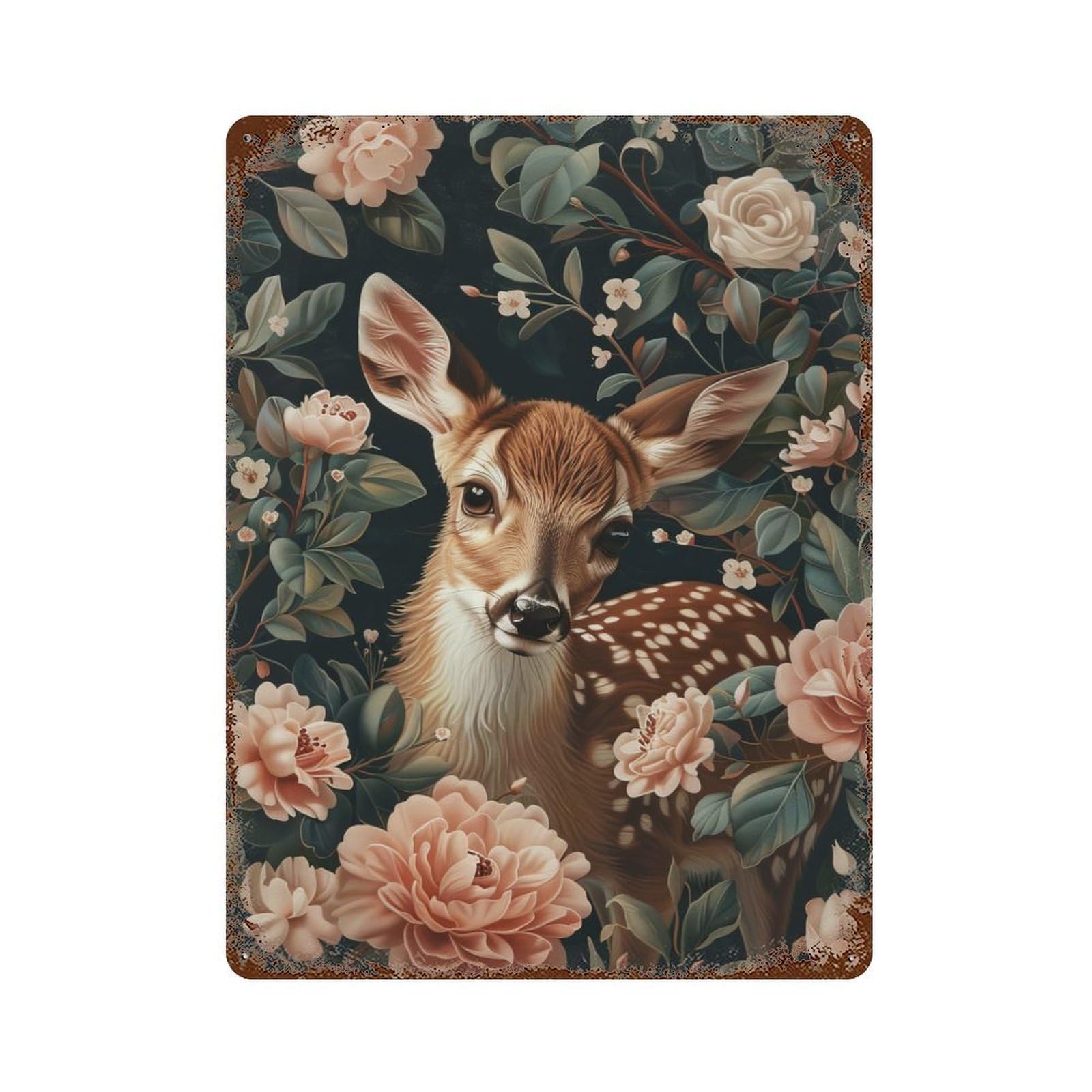 Meadow Fawn Vintage Wall Sign 15.7"x11.8", Rust Effect Metal Decor for Bistro, Counter And Cafe Decor