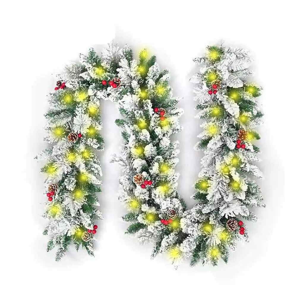 Surwin Ghirlanda di Natale Decorazioni Illuminato con Luci A LED, Argento Artificiale Rattan Natalizio a Batteria con 8 modalità Luminose per Feste di Festive Christmas (Rattan +Bianco Caldo,2.7m)